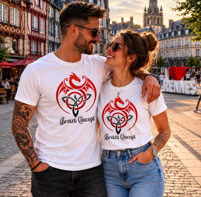 T-shirt unisexe bio « Breizh Concept » – Édition Dragon celtique et Triquetra